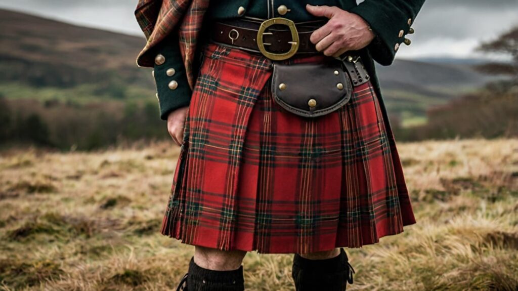 History of tartan - Traditional Scottish kilt with tartan pattern worn by a Highlander.